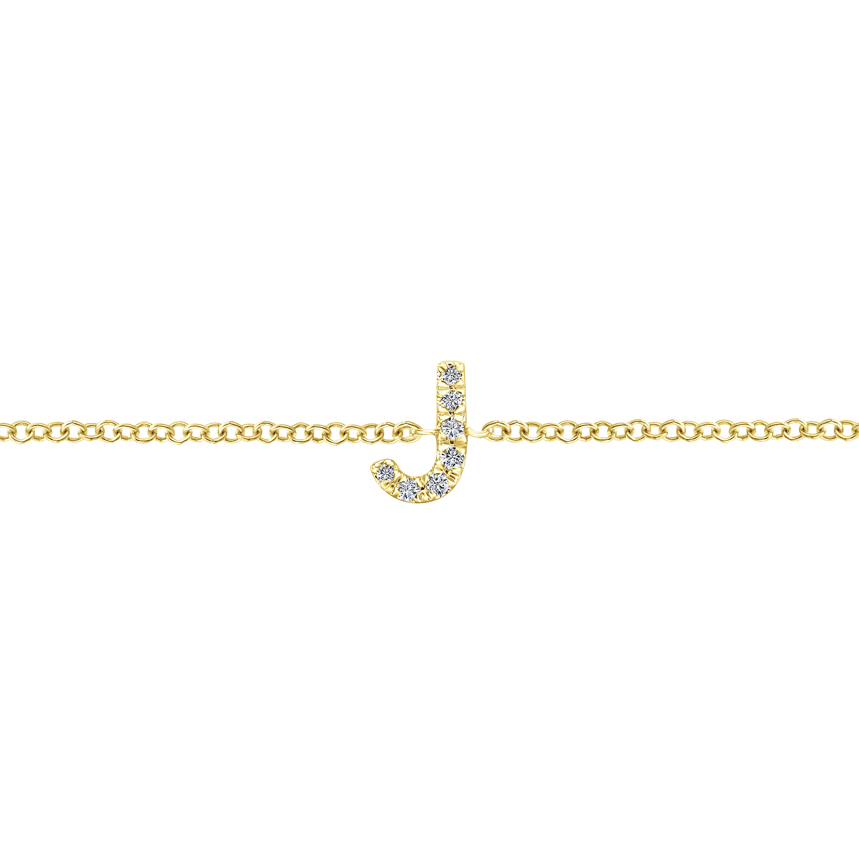14K Yellow Gold Chain Bracelet with J Diamond Initial