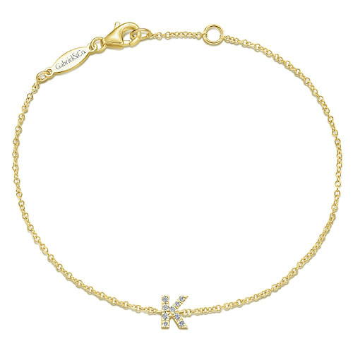 14K Yellow Gold Chain Bracelet with K Diamond Initial