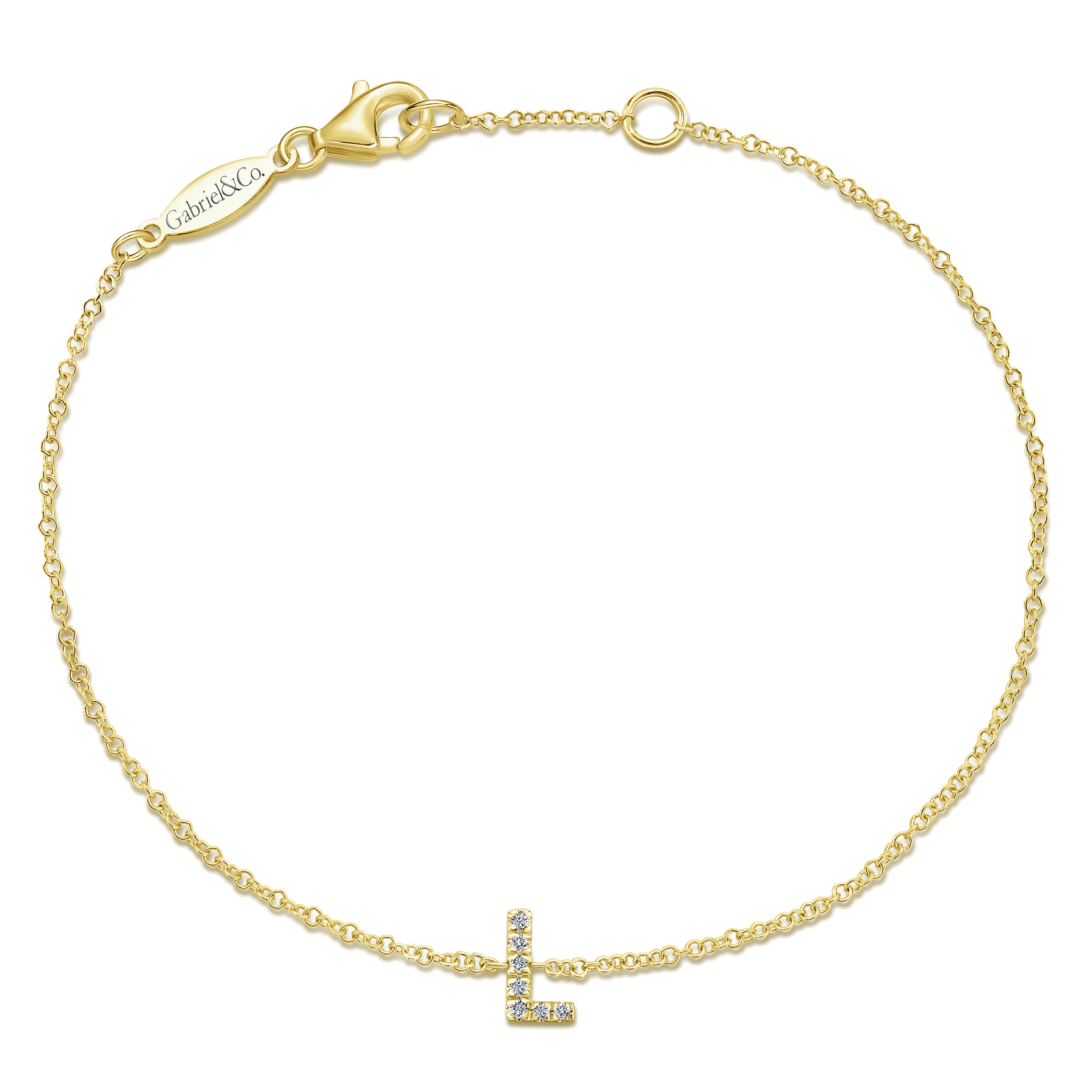 14K Yellow Gold Chain Bracelet with L Diamond Initial