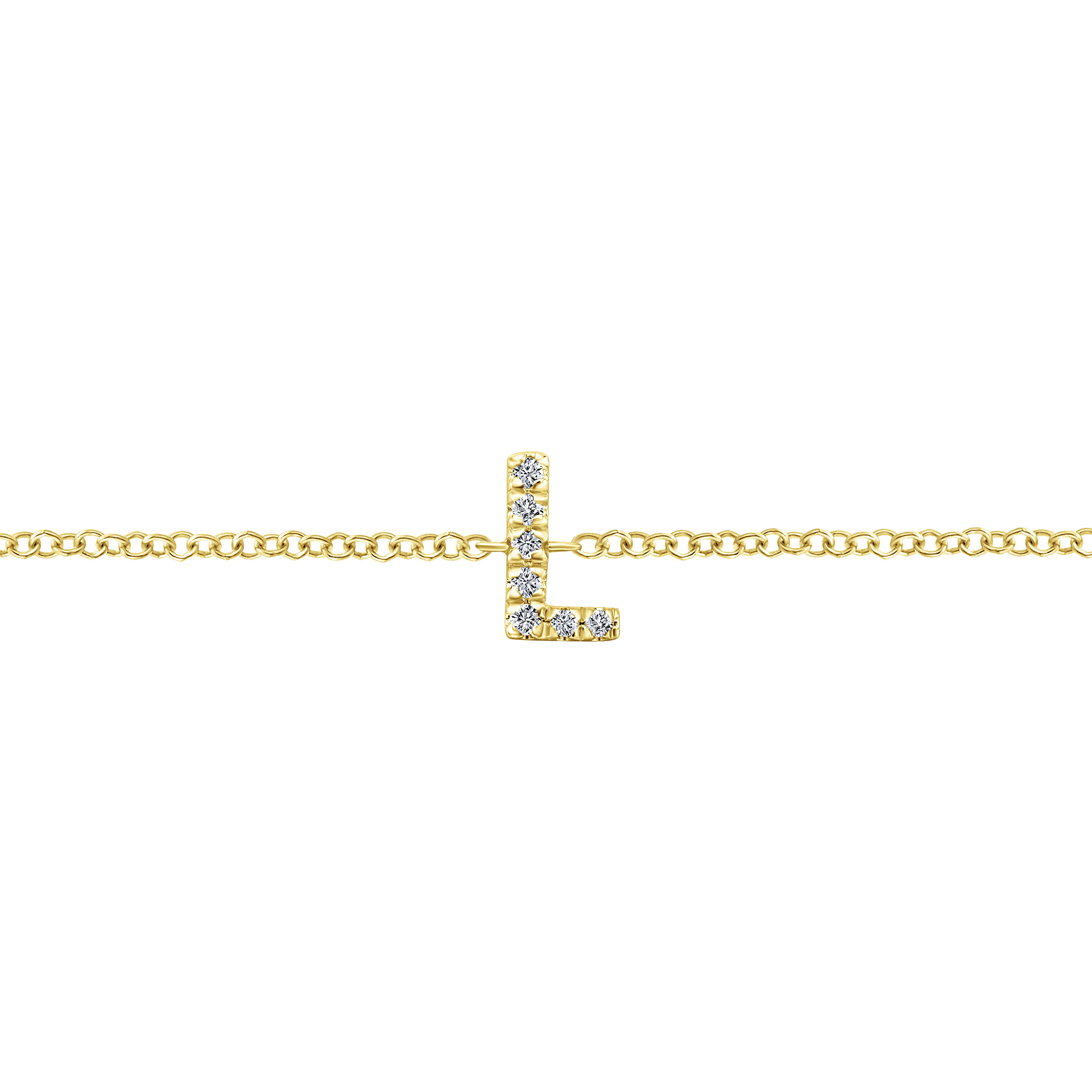 14K Yellow Gold Chain Bracelet with L Diamond Initial