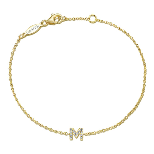 14K Yellow Gold Chain Bracelet with M Diamond Initial