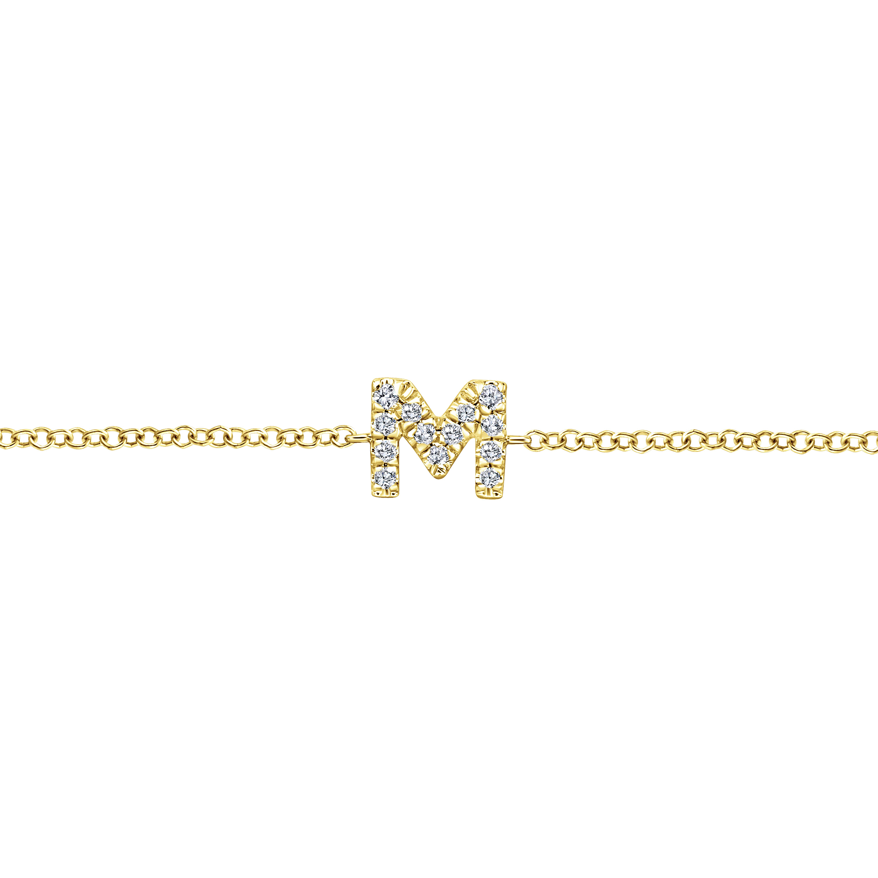 14K Yellow Gold Chain Bracelet with M Diamond Initial