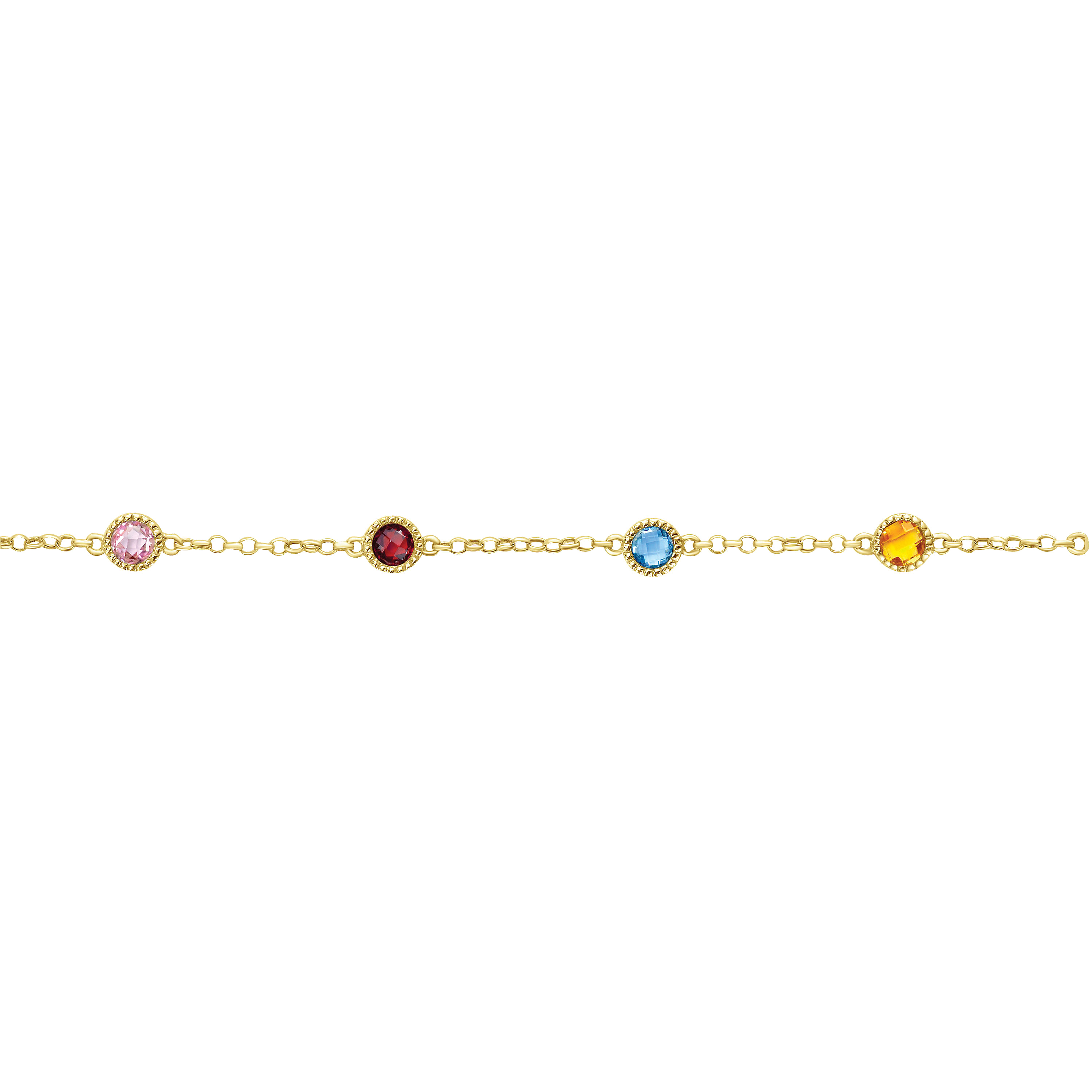14K Yellow Gold Chain Bracelet with Multi Color Stone Stations