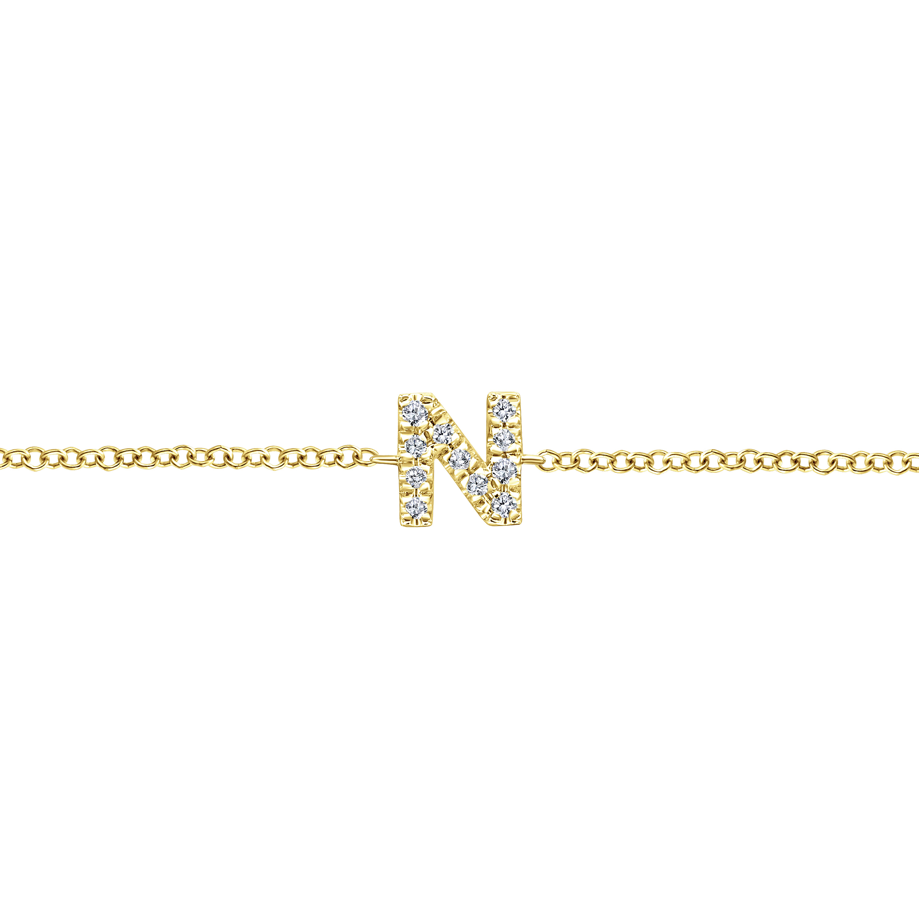 14K Yellow Gold Chain Bracelet with N Diamond Initial