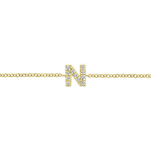 14K Yellow Gold Chain Bracelet with N Diamond Initial