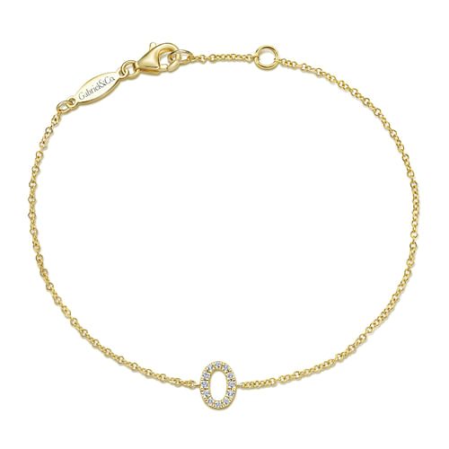 14K Yellow Gold Chain Bracelet with O Diamond Initial