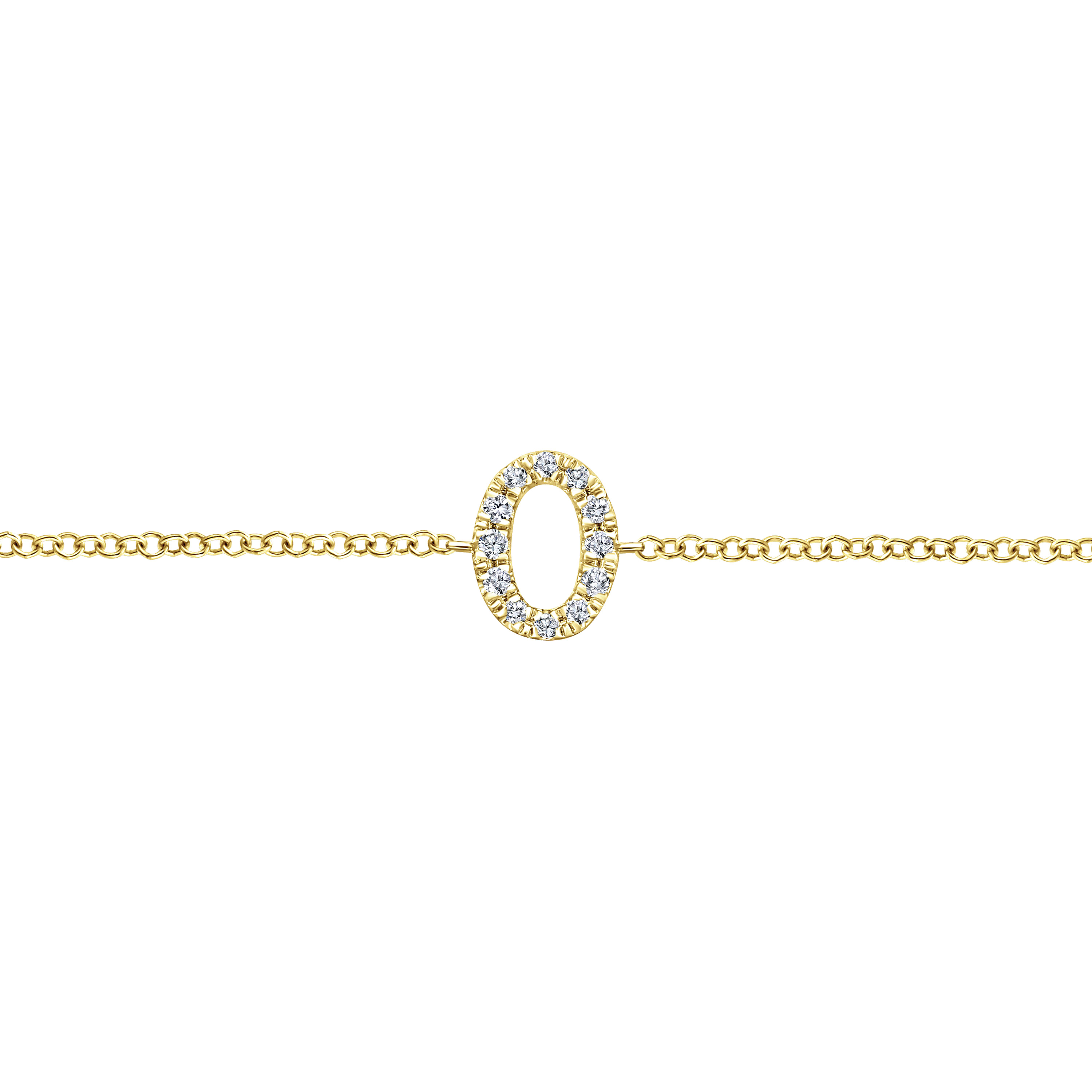 14K Yellow Gold Chain Bracelet with O Diamond Initial