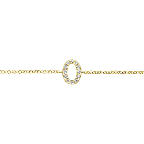 14K Yellow Gold Chain Bracelet with O Diamond Initial