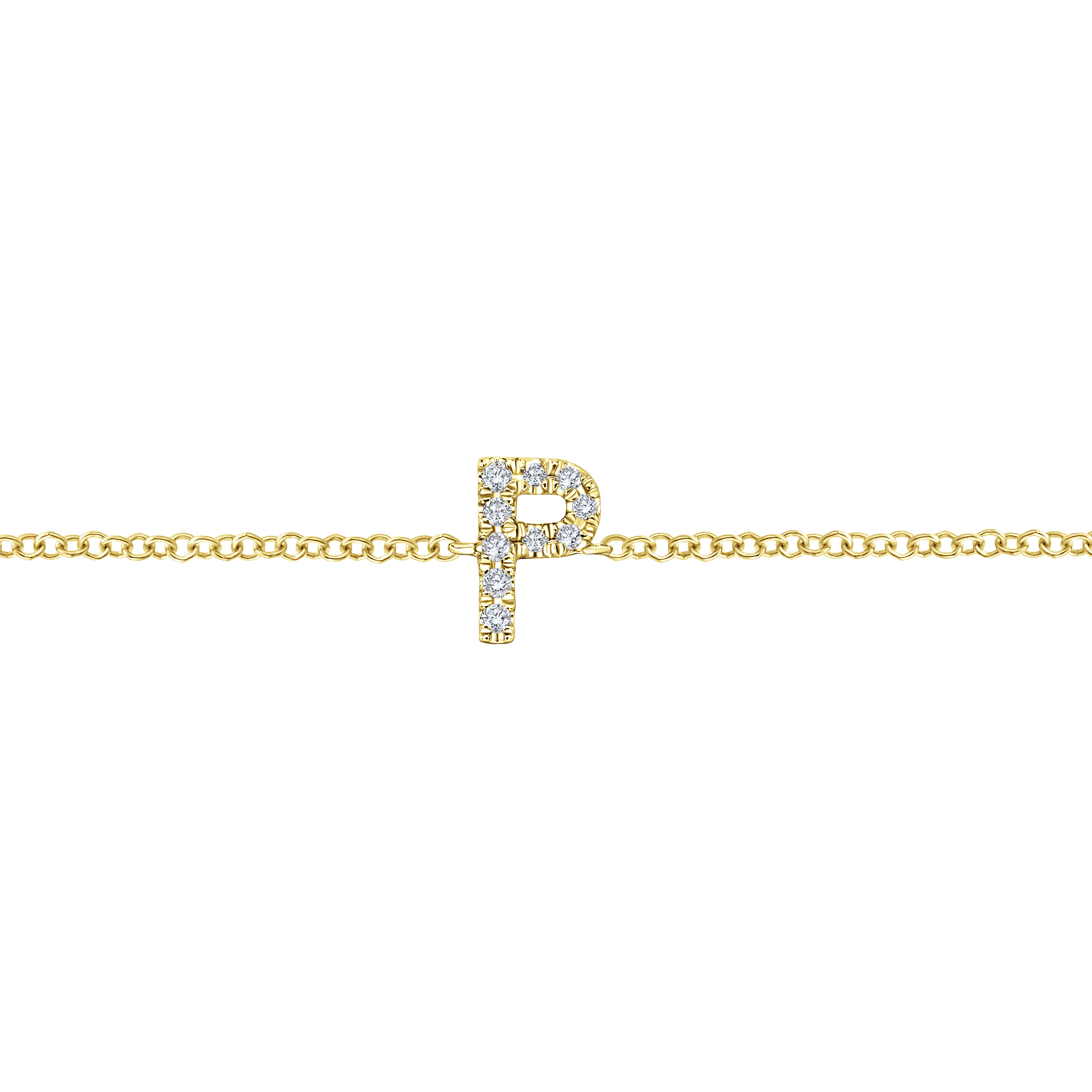 14K Yellow Gold Chain Bracelet with P Diamond Initial