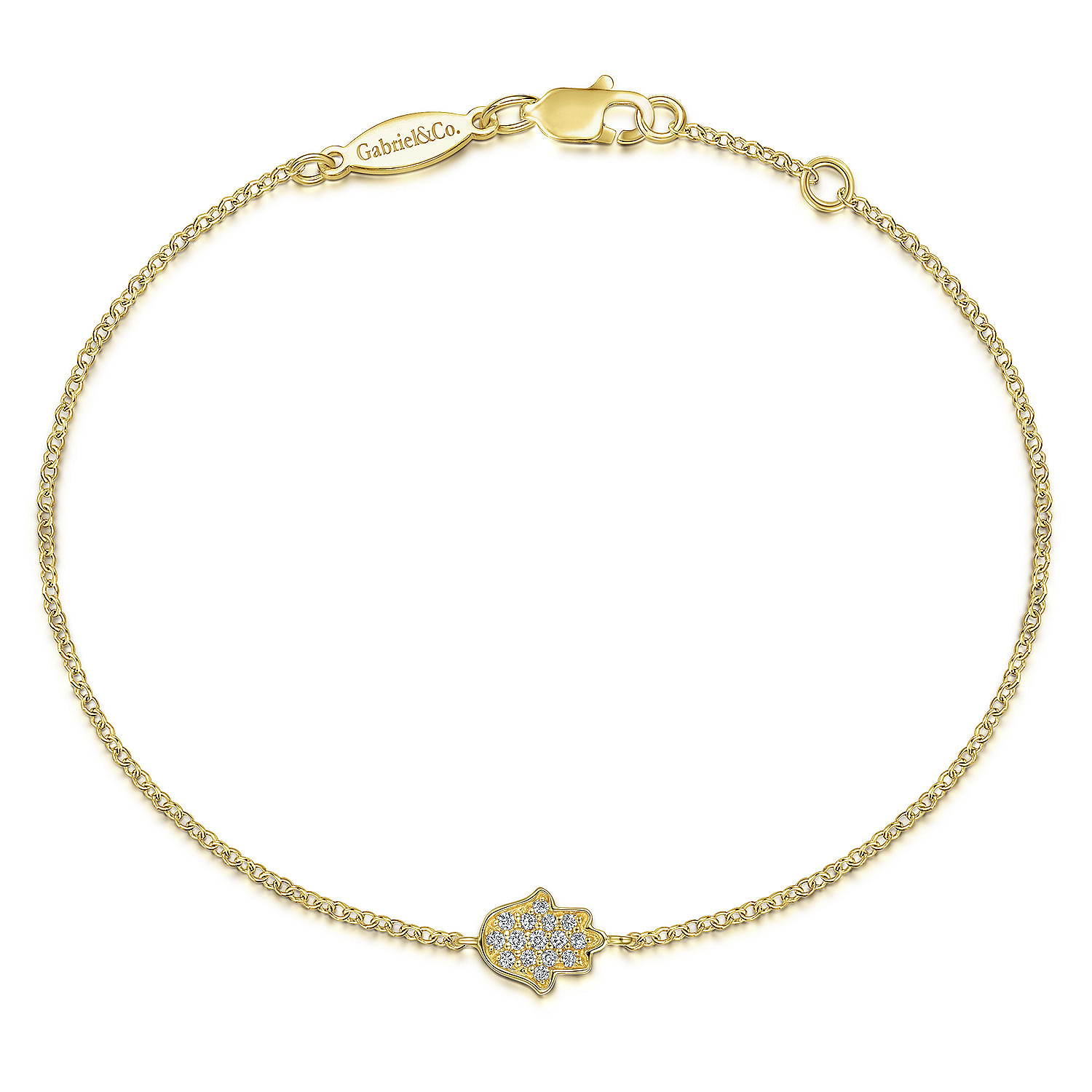 14K Yellow Gold Chain Bracelet with Pavé Diamond Hamsa
