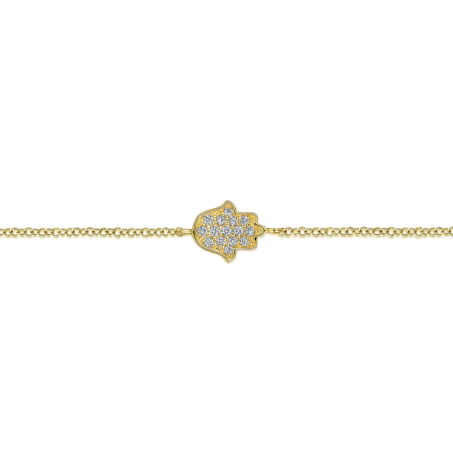 14K Yellow Gold Chain Bracelet with Pavé Diamond Hamsa