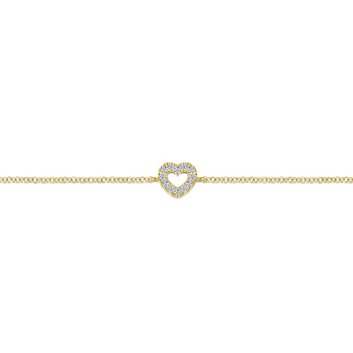 14K Yellow Gold Chain Bracelet with Pavé Diamond Heart