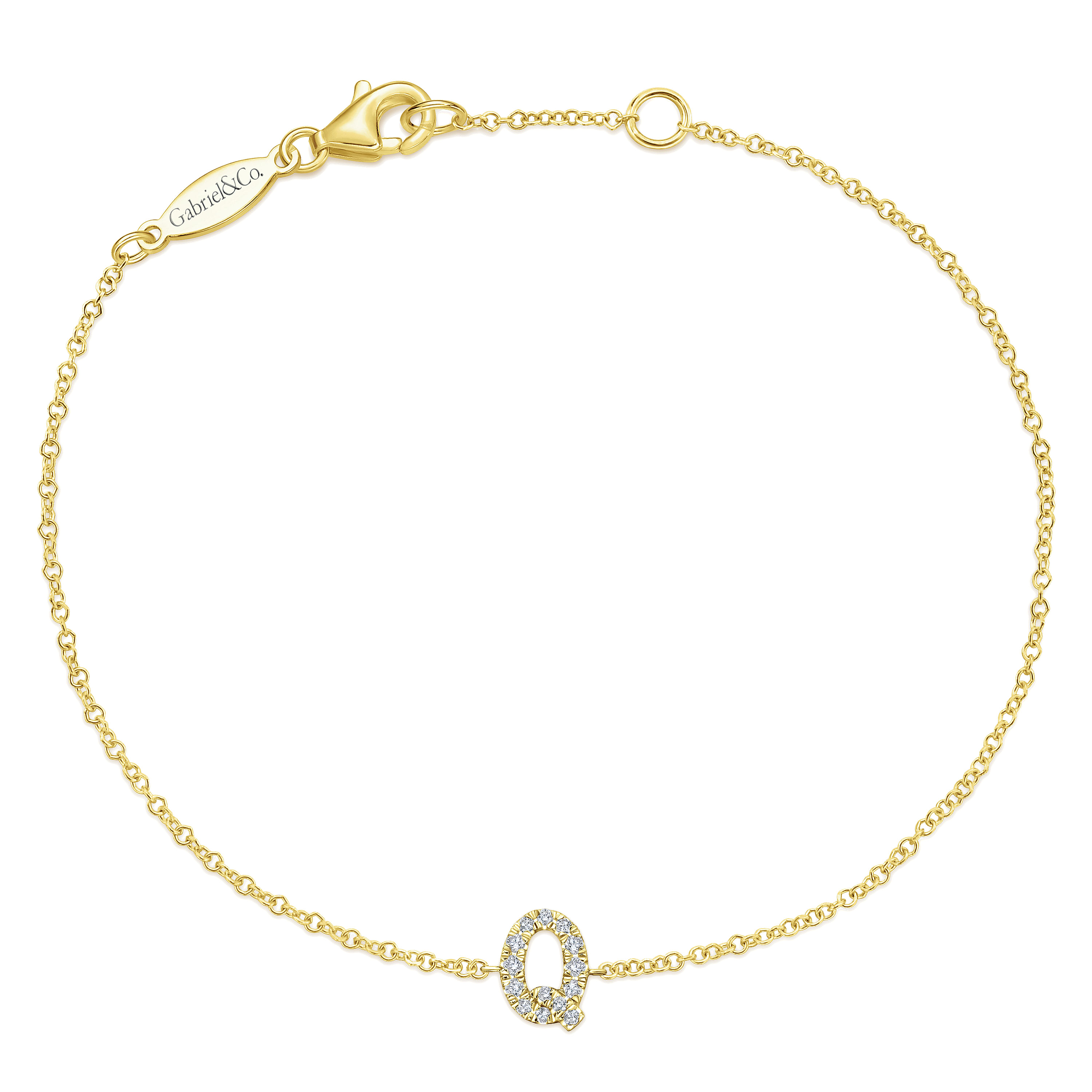 14K Yellow Gold Chain Bracelet with Q Diamond Initial