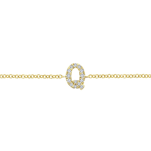 14K Yellow Gold Chain Bracelet with Q Diamond Initial