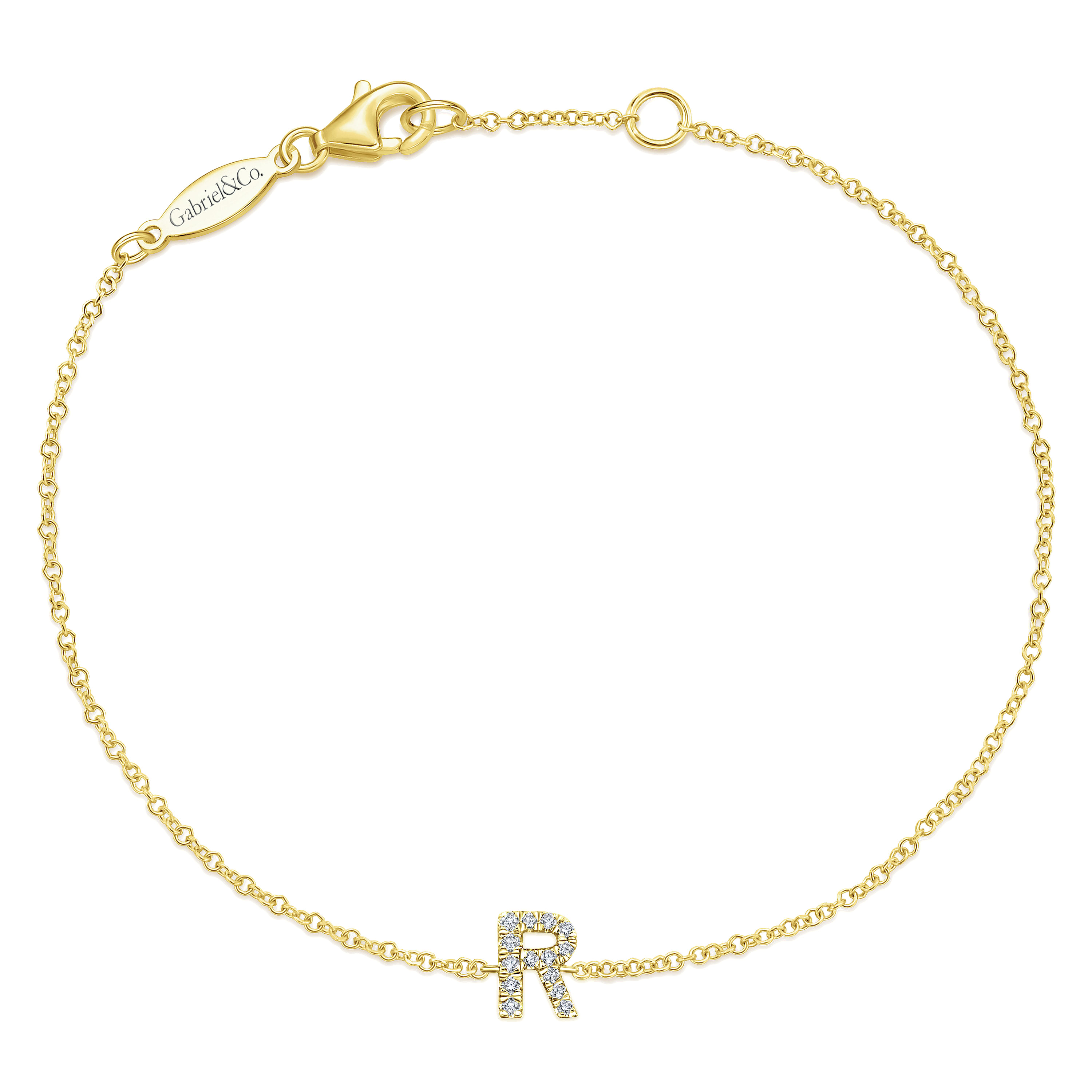 14K Yellow Gold Chain Bracelet with R Diamond Initial