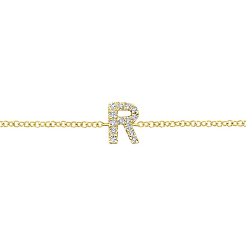 14K Yellow Gold Chain Bracelet with R Diamond Initial