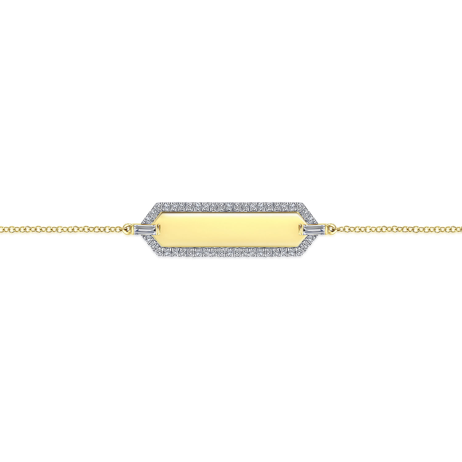 14K Yellow Gold Chain Bracelet with Rectangular Diamond Framed ID