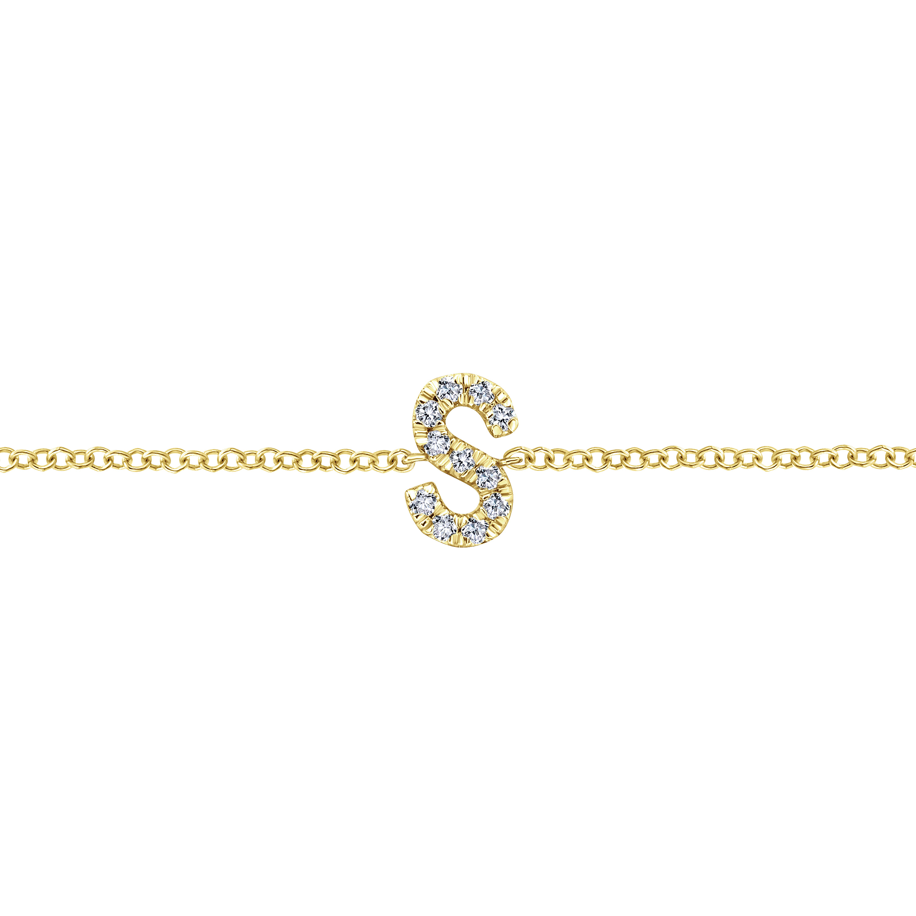 14K Yellow Gold Chain Bracelet with S Diamond Initial