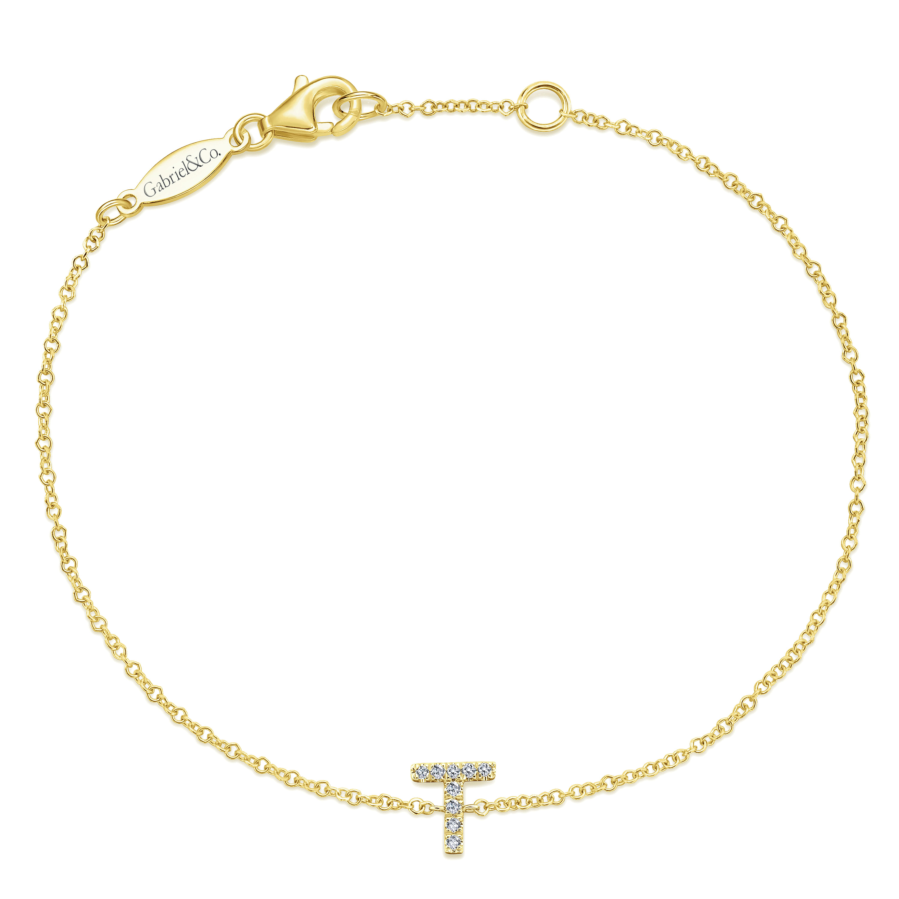 14K Yellow Gold Chain Bracelet with T Diamond Initial
