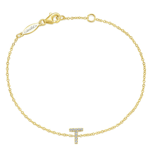 14K Yellow Gold Chain Bracelet with T Diamond Initial