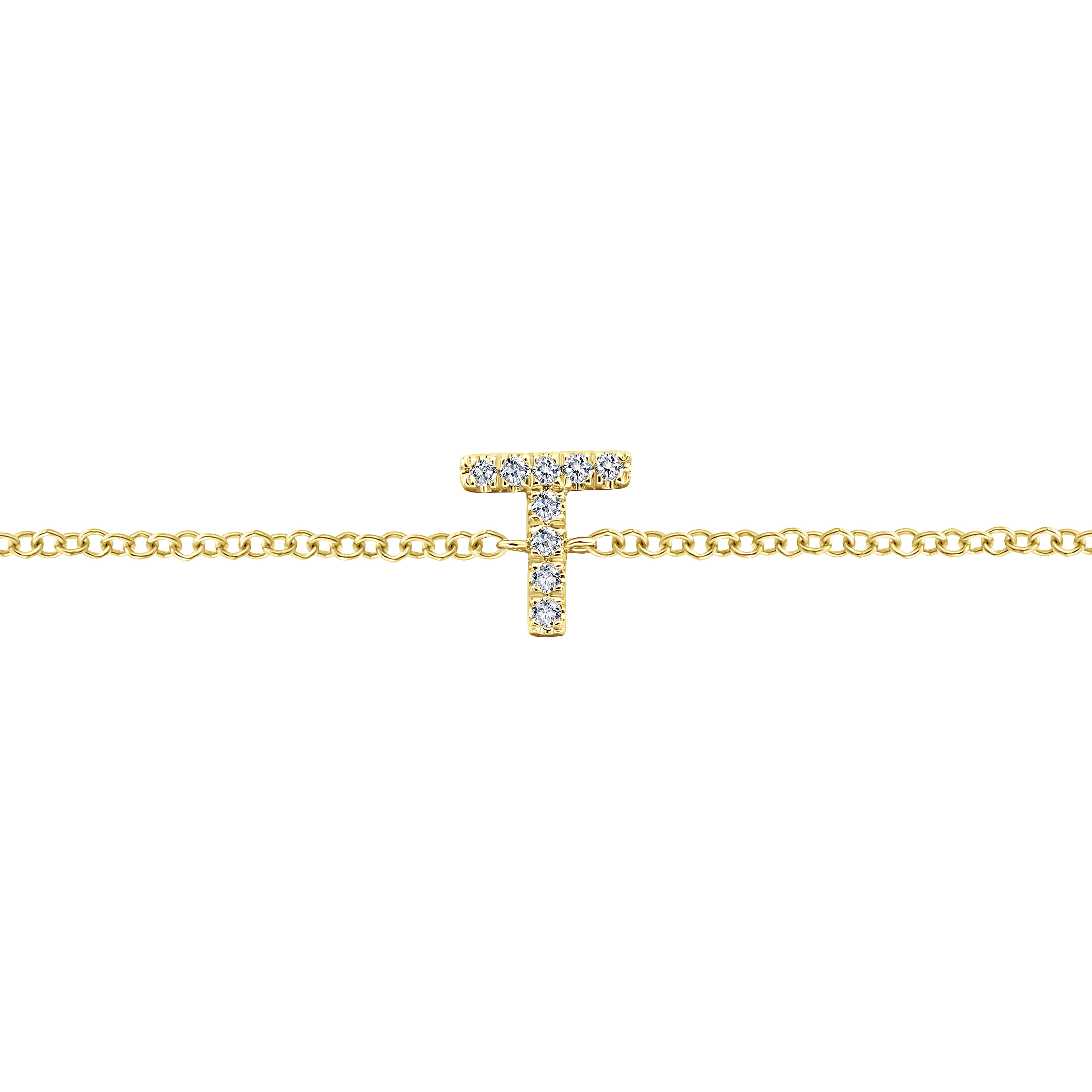 14K Yellow Gold Chain Bracelet with T Diamond Initial