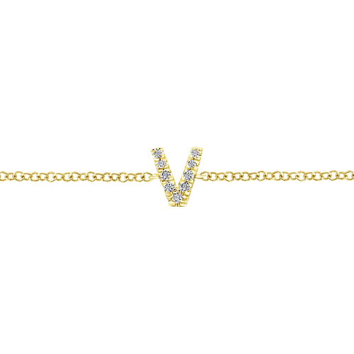 14K Yellow Gold Chain Bracelet with V Diamond Initial