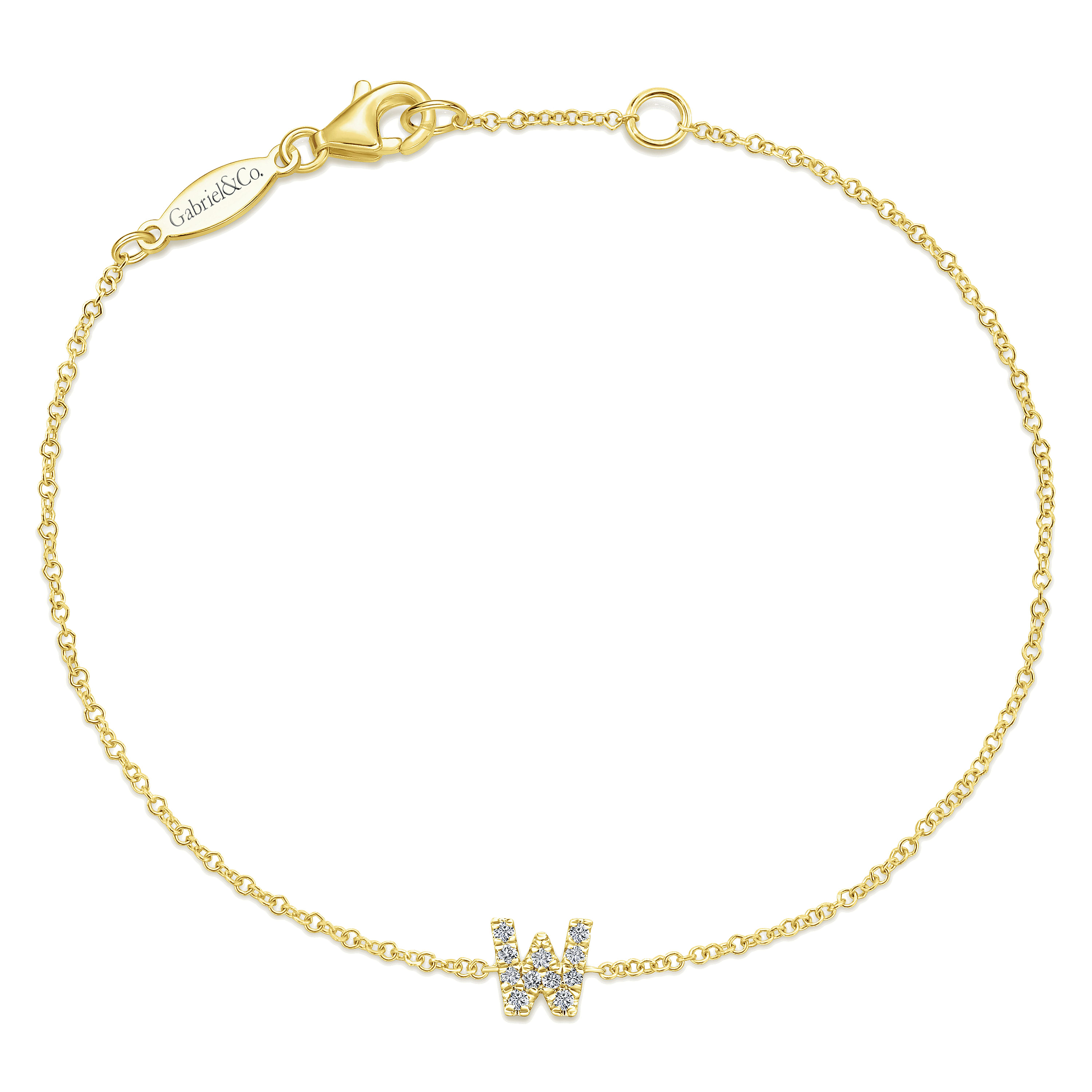 14K Yellow Gold Chain Bracelet with W Diamond Initial