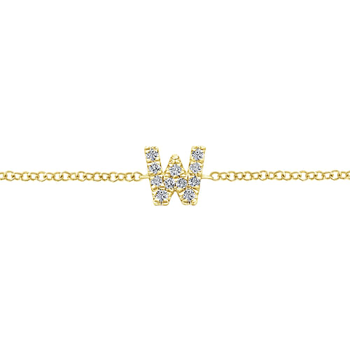 14K Yellow Gold Chain Bracelet with W Diamond Initial