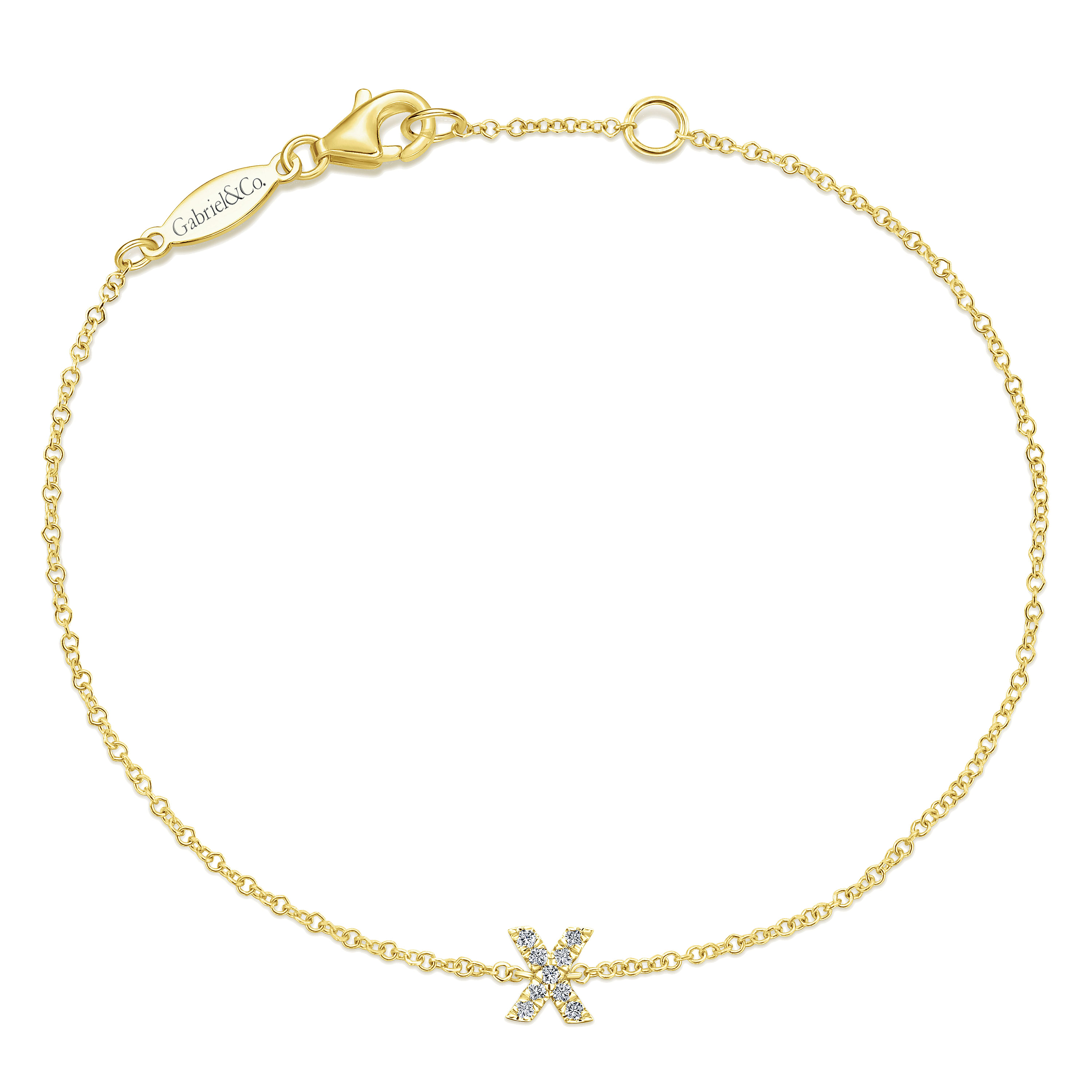 14K Yellow Gold Chain Bracelet with X Diamond Initial