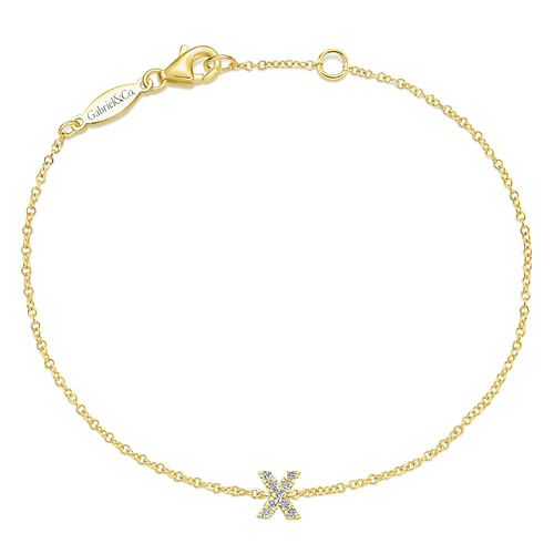 14K Yellow Gold Chain Bracelet with X Diamond Initial