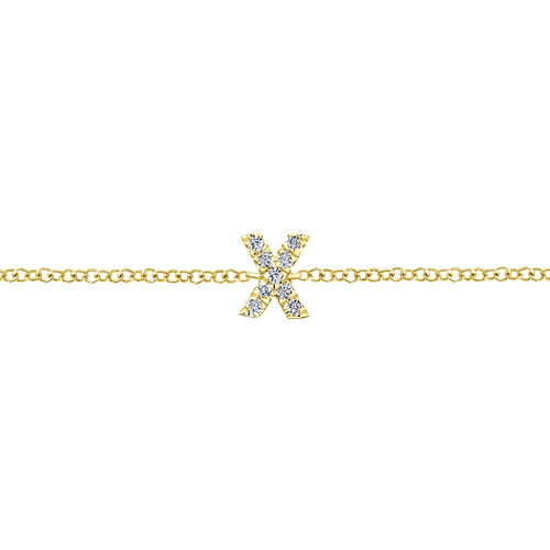 14K Yellow Gold Chain Bracelet with X Diamond Initial