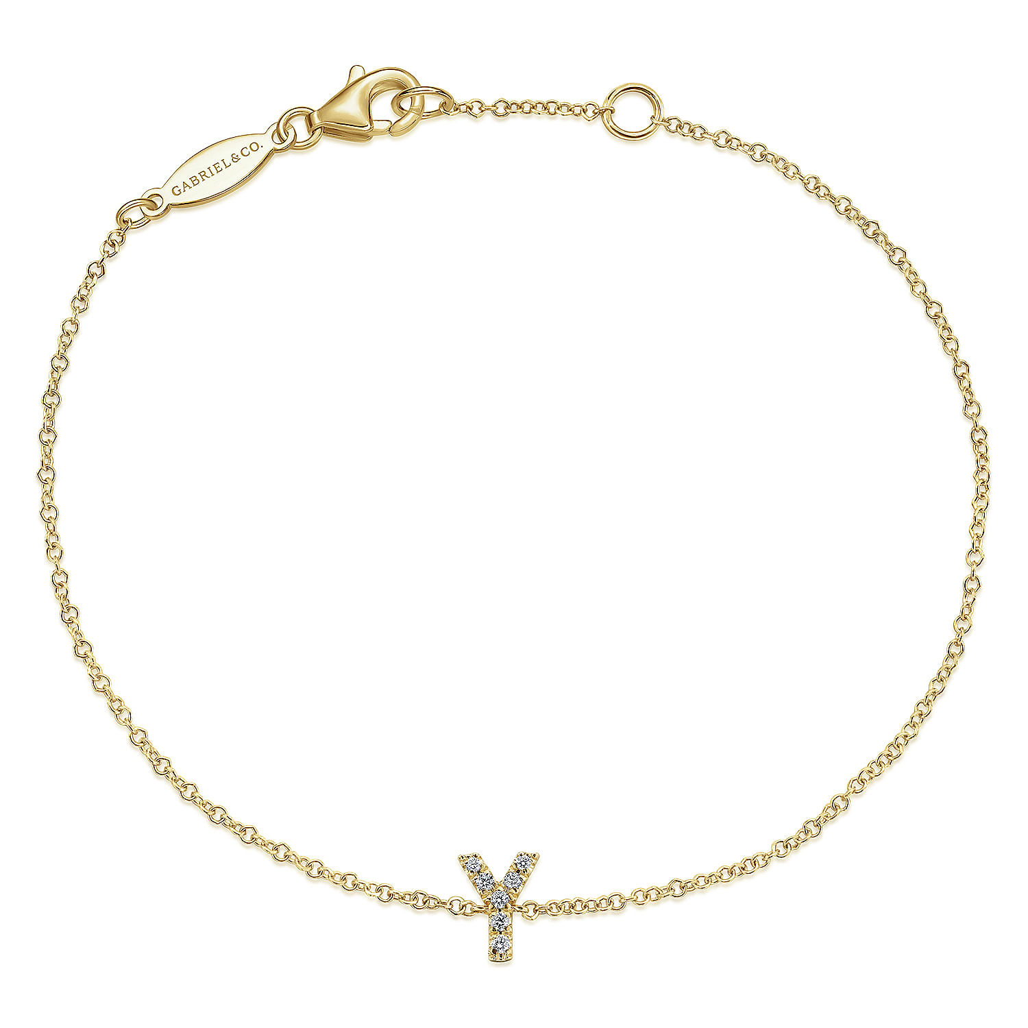 14K Yellow Gold Chain Bracelet with Y Diamond Initial