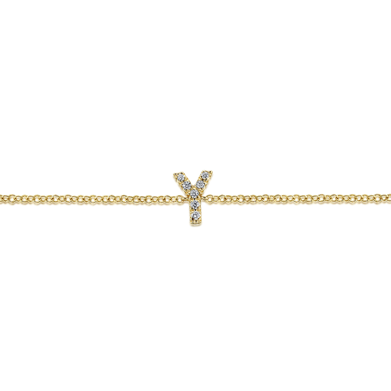 14K Yellow Gold Chain Bracelet with Y Diamond Initial