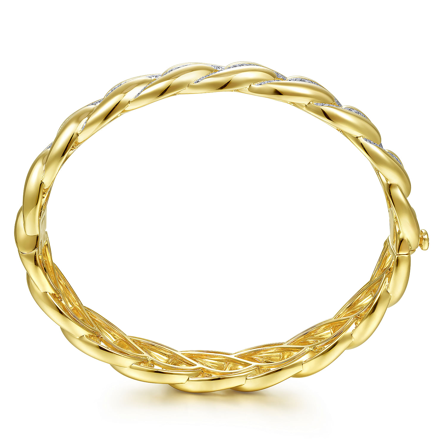 14K Yellow Gold Chain Link Bangle with Diamond Pavé Stations
