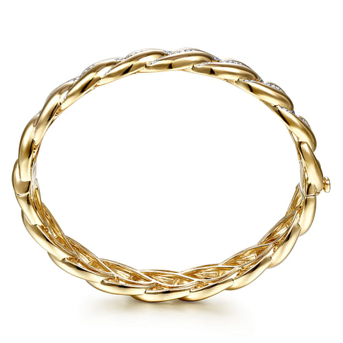 14K Yellow Gold Chain Link Bangle with Diamond Pavé Stations