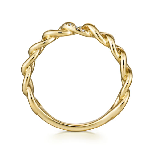 14K Yellow Gold Chain Link Ring Band with Pavé Diamond Station