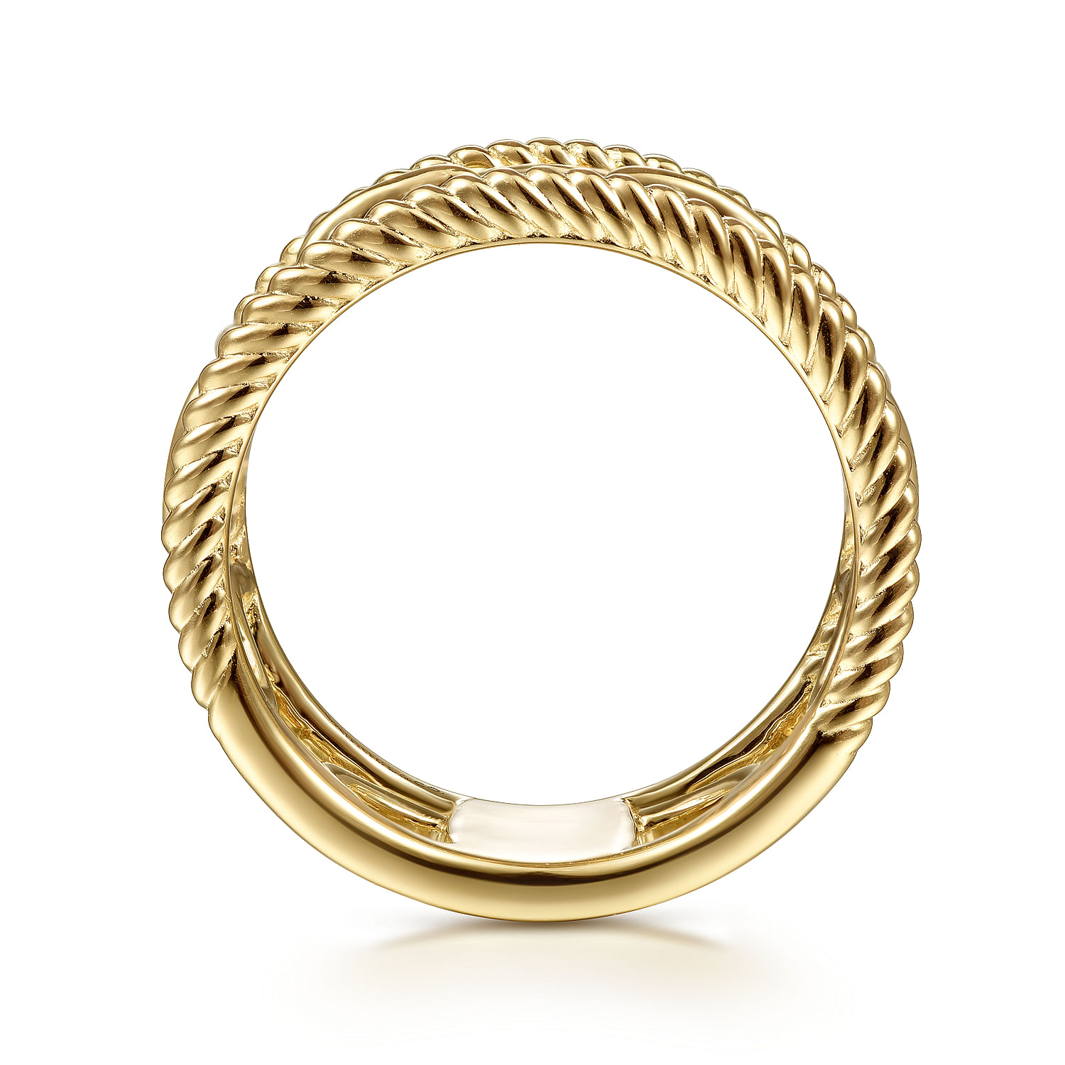 14K Yellow Gold Chain Link Ring with Twisted Rope Frame