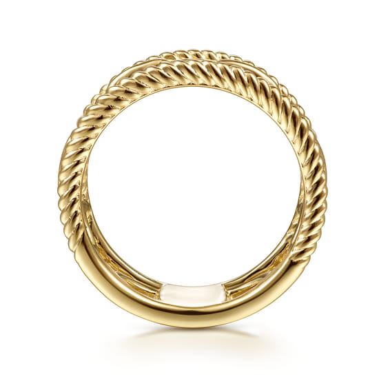 14K Yellow Gold Chain Link Ring with Twisted Rope Frame angle 2