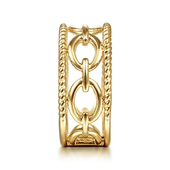 14K Yellow Gold Chain Link Ring with Twisted Rope Frame angle 4