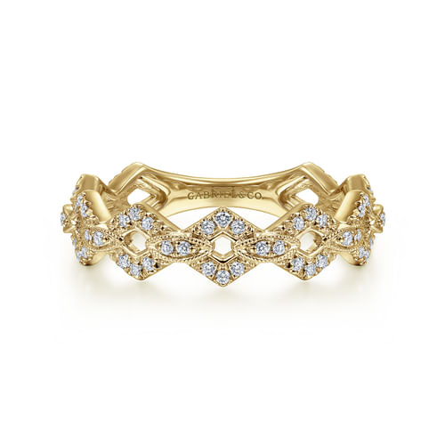 14K Yellow Gold Chain Link Stackable Diamond Ring