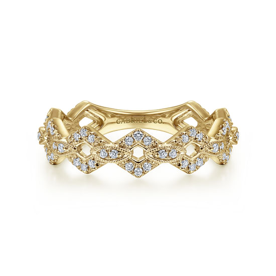 Gabriel - 14K Yellow Gold Chain Link Stackable Diamond Ring