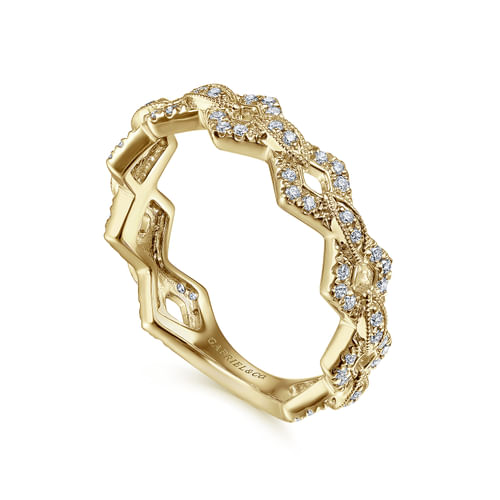 14K Yellow Gold Chain Link Stackable Diamond Ring