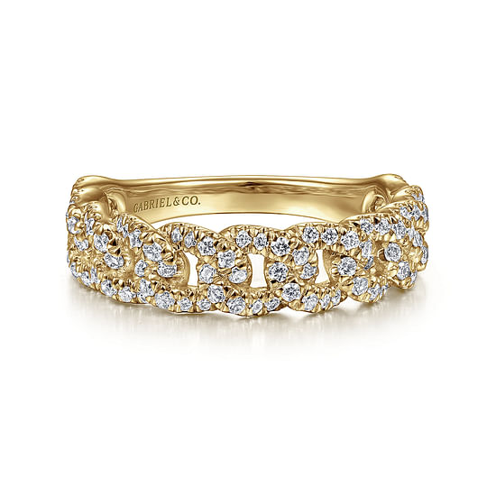 Gabriel - 14K Yellow Gold Chain Link Stackable Diamond Ring