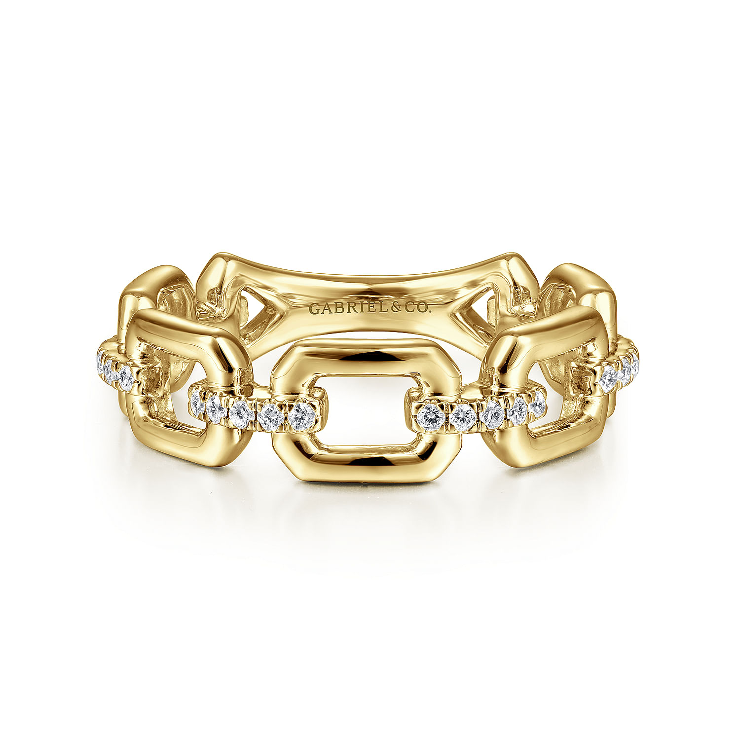 Gabriel - 14K Yellow Gold Chain Link Stackable Ring Band with Diamond Connectors