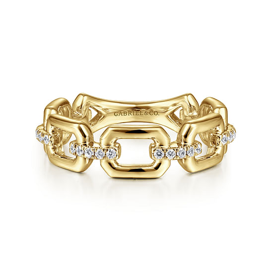 Gabriel - 14K Yellow Gold Chain Link Stackable Ring Band with Diamond Connectors