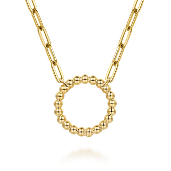 14K Yellow Gold Chain Necklace with Bujukan Circle