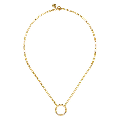 14K Yellow Gold Chain Necklace with Bujukan Circle
