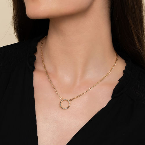 14K Yellow Gold Chain Necklace with Bujukan Circle