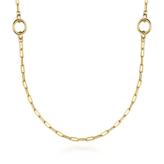 14K Yellow Gold Chain Necklace with Circle Stations
