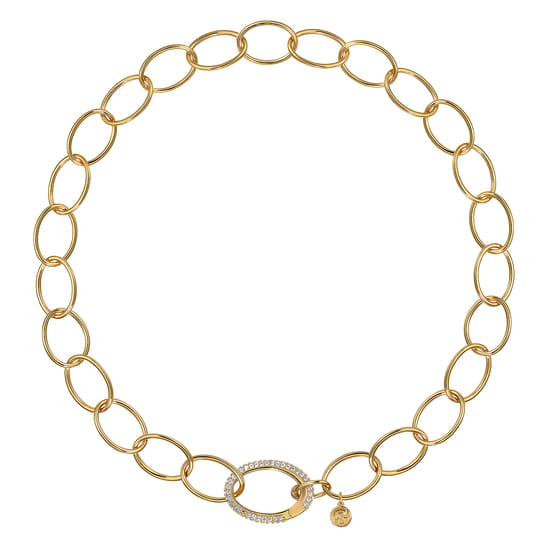 14K Yellow Gold Chain Necklace with Diamond Oval Pendant angle 2